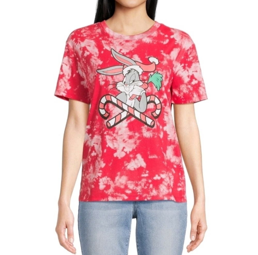 Looney Tunes Shirt Adult 2XL Red Bugs Bunny Christmas Holiday Tie Dye